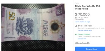 billete de 50 pesos. Mercado