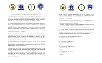 Los colegios médicos advirtieron que los hechos vulneran principios del Código Internacional de Ética Médica - crédito @CoMedSantander/X