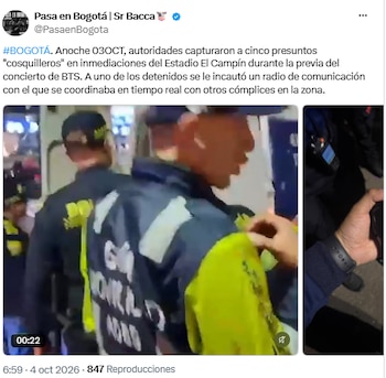 Un radio incautado abre investigación tras capturas en los alrededores de El Campín - crédito @PasaenBogota/X