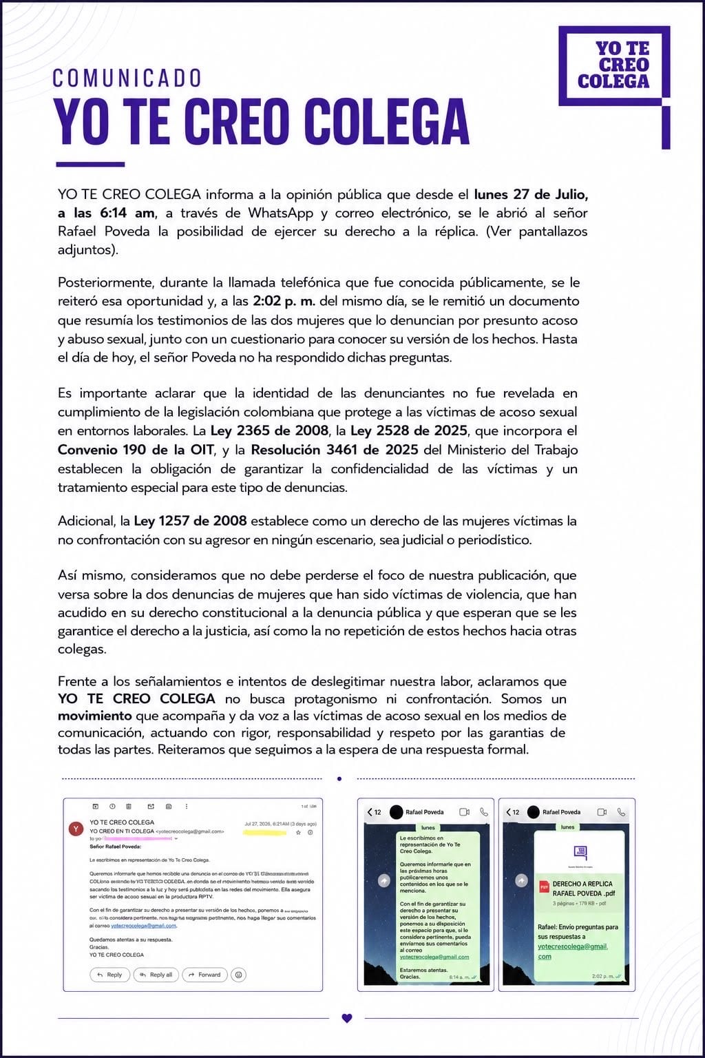 El comunicado se emitió la tarde del viernes 31 de julio de 2026 - crédito @YOTECREOCOLEGA1/X