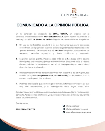 El abogado Felipe Peláez Reyes pidió a la Fiscalía General de la Nación continuar las investigaciones para identificar y judicializar a los demás responsables del secuestro - crédito @Felipepelaezr/X