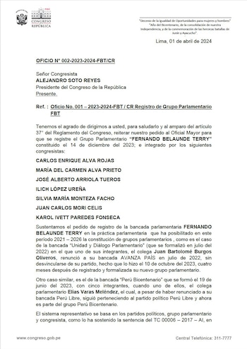Nueva bancada - Congreso de la Republica