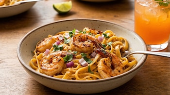 Pasta de camarones en salsa de chipotle, opción deliciosa para Cuaresma