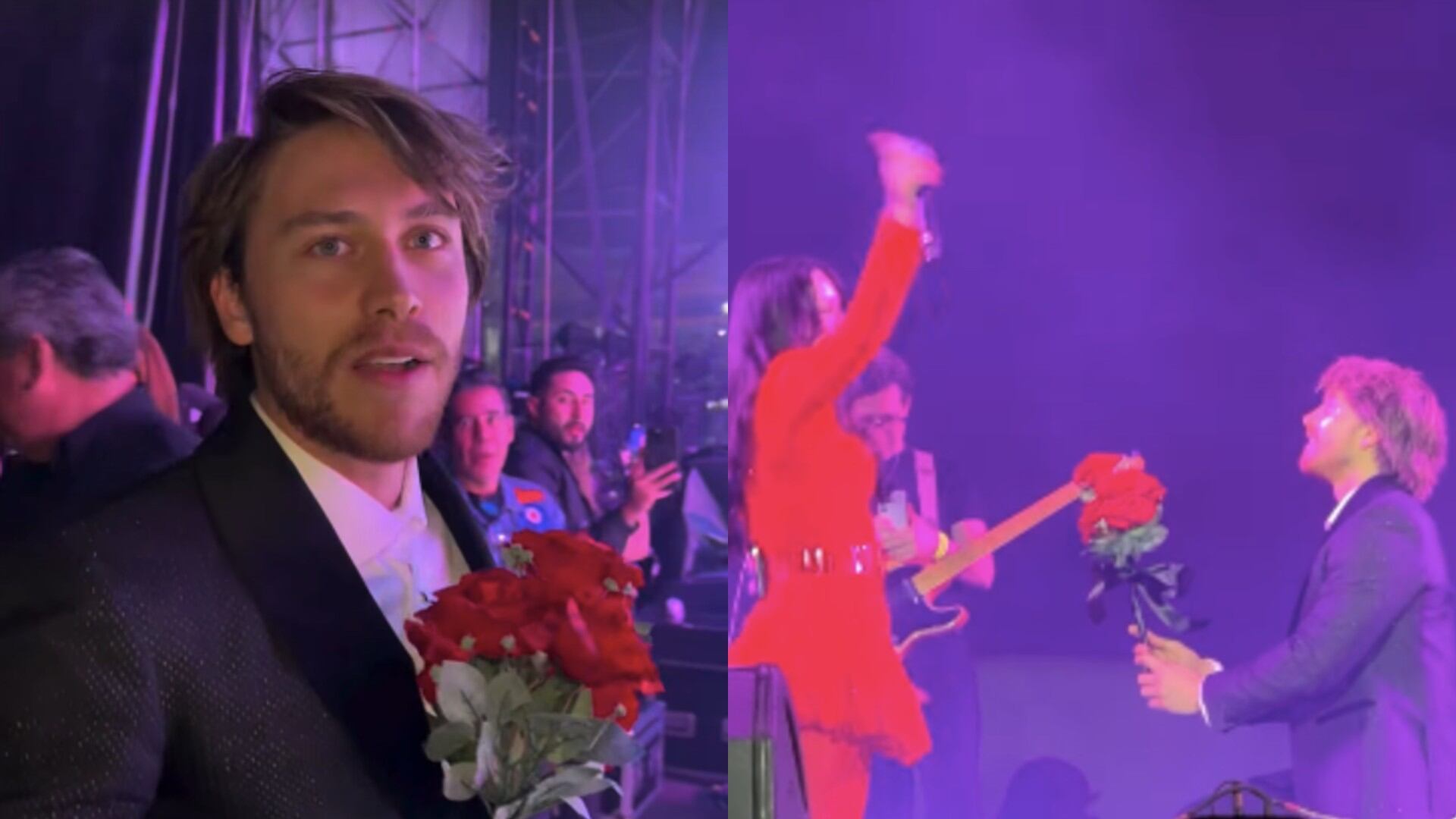 Aldo de Nigris se le “declara” a Denisse Guerrero de Belanova en pleno escenario, antes de cantar “Rosa Pastel”. (Instagram)