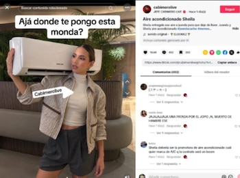 Una imagen generada con inteligencia artificial de Sheila posando con un aire acondicionado se volvió viral y alimentó la polémica - crédito cpatura de pantalla redes sociales / TikTok