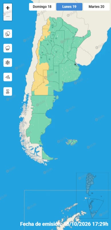 El SMN emitió alertas por nevadas de entre 15 y 30 centímetros en la cordillera de Mendoza y San Juan a partir de la mañana del lunes