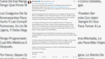 Captura de pantalla de una publicación en redes sociales con un texto en español firmado por la cuenta verificada de Ric Flair