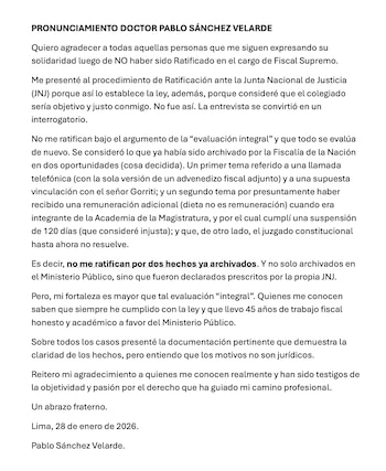 Pronunciamiento de Pablo Sánchez tras