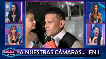 Recién casados, Karla Tarazona y Christian Domínguez agradecen el cariño y descartan luna de miel. Captura: Magaly TV La Firme.