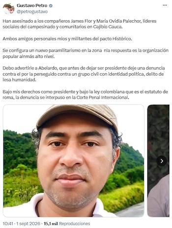 Gustavo Petro denunció un “nuevo paramilitarismo” tras asesinato de líderes en Cajibío - crédito @petrogustavo/X