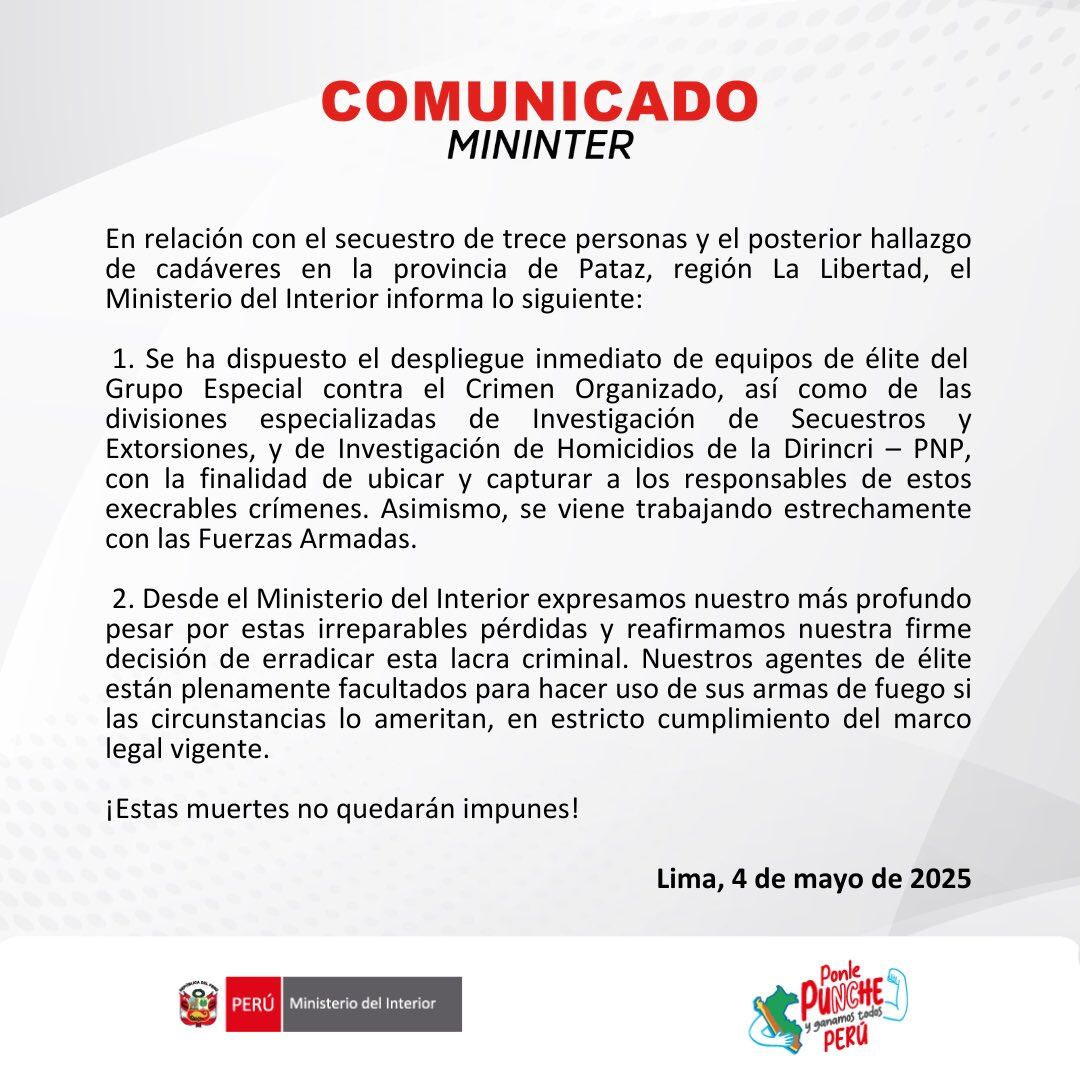 Comunicado del Ministerio del Interior