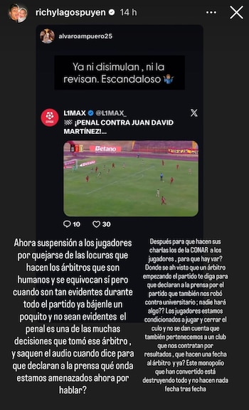 Ricardo Lagos explotó contra el árbitro en Sport Huancayo vs Cusco FC de la Liga 1 2026