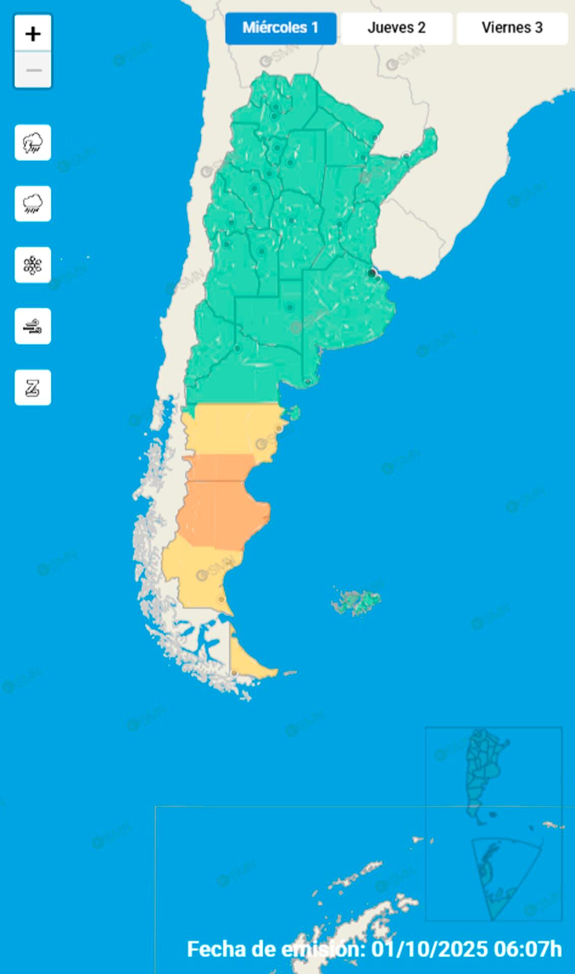 Hoy rige una alerta naranja por vientos al sur de la Argentina.