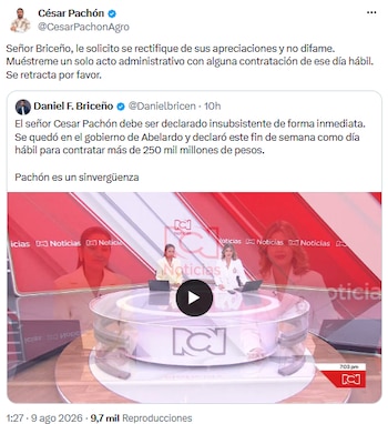 César Pachón exigió rectificación a Briceño y negó contratos irregulares en día hábil - crédito @CesarPachonAgro/X