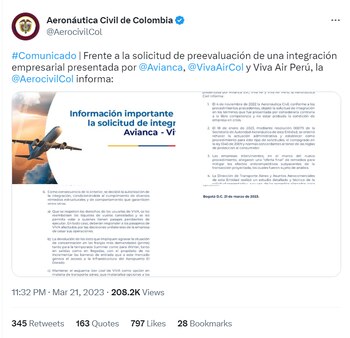 Aeronáutica entregó comunicado sobre