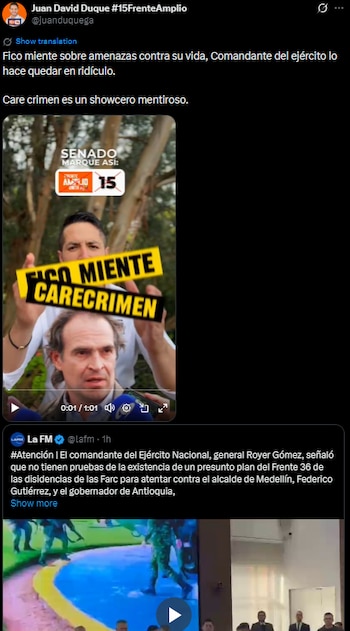 Juan David Duque acusó a