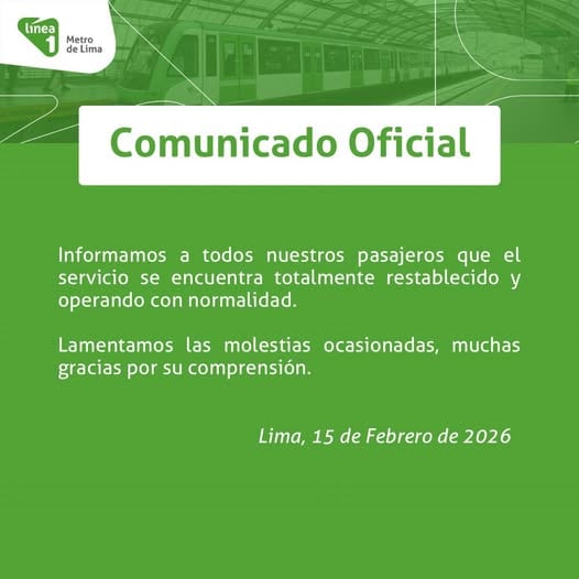 Comunicado confirmando el restablecimiento del servicio.