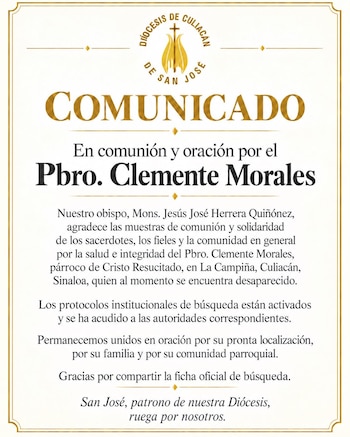 Padre Clemente Morales desapareció en Culiacán el sábado 24 de octubre. (Redes sociales)