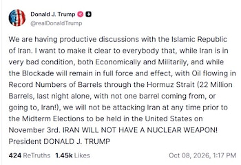 El mensaje de Trump en Truth Social sobre Iran.jpg