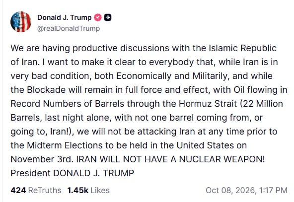 El mensaje de Trump en Truth Social sobre Iran.jpg