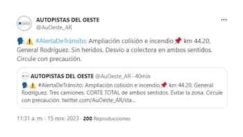 Autopistas del Oeste reportó el