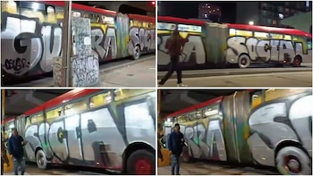 Bus de Transmilenio fue vandalizado con un grafiti político: “La guerra social es inevitable”