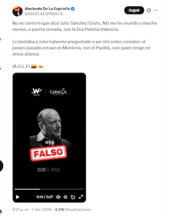 El candidato Abelardo de la Espriella aseguró en su momento que no tenía contemplado aliarse con Paloma Valencia - crédito @ABDELAESPRIELLA/X