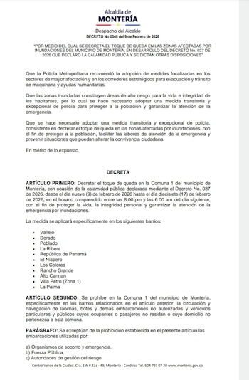 Montería dispuso un toque de