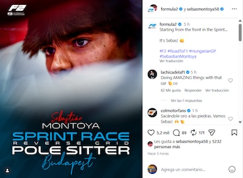 Debido a la regla de parrilla invertida, Sebastián Montoya saldrá desde la primera posición en la sprint de Hungaroring - crédito @sebasmontoya58/Instagram