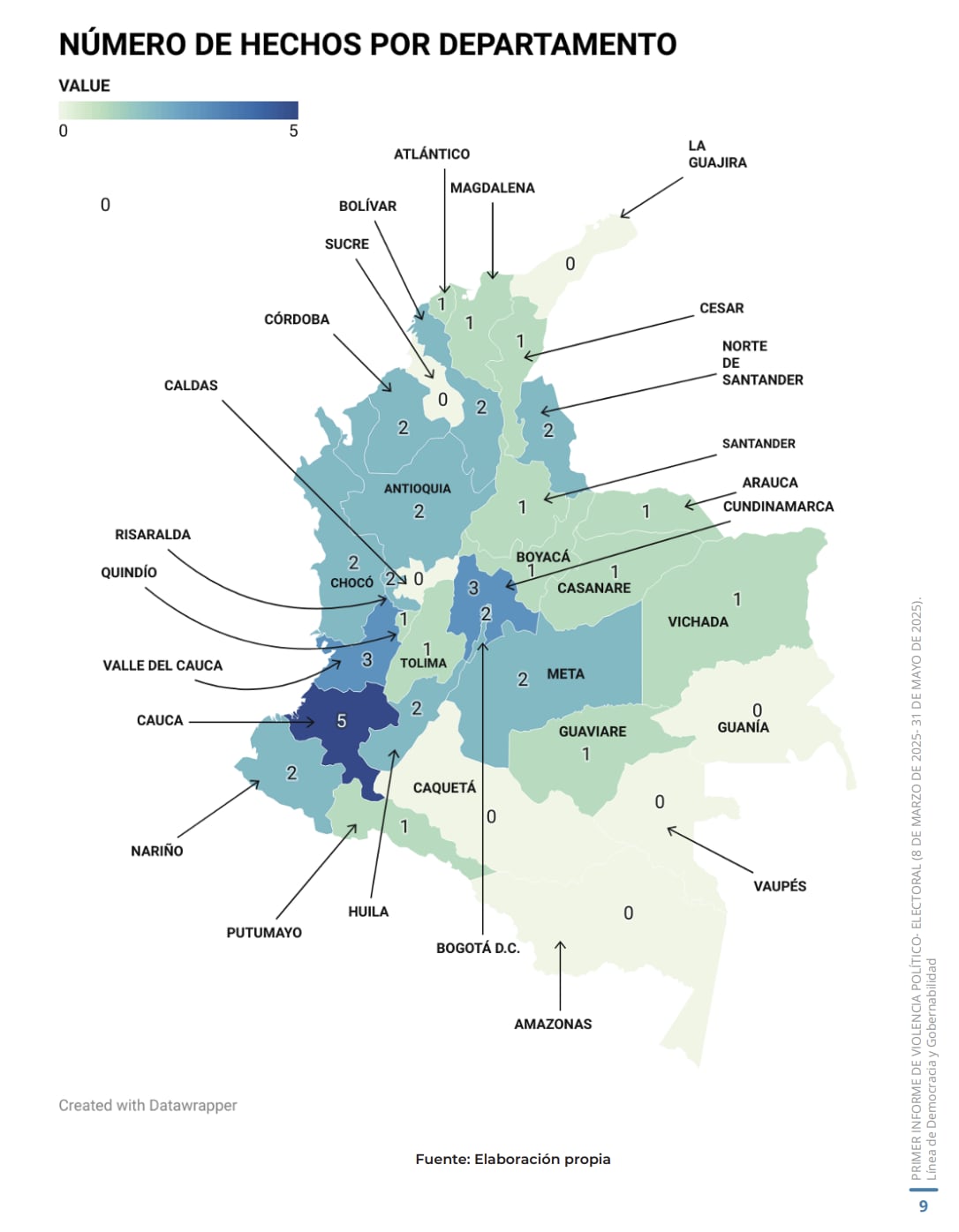 Los departamentos más afectados por la violencia político-electoral en Colombia - crédito Informe Pares