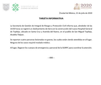 A través de su cuenta de Twitter, la informó detalles del accidente (Foto: Twitter@SGIRPC_CDMX)