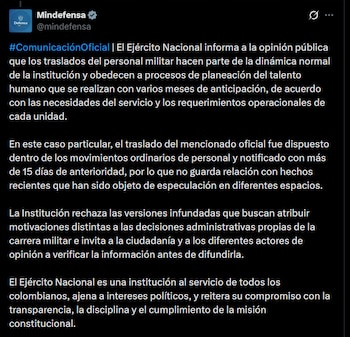 Ministerio de Defensa - crédito @mindefensa/X