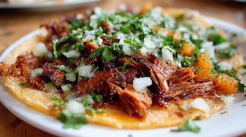 Taco tradicional, trompo de pastor, salsa roja, platillo mexicano, cena callejera, limón, cilantro fresco, antojito popular. - (Imagen Ilustrativa Infobae)