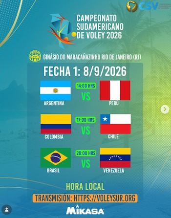 Programación de la fecha 1 del Campeonato Sudamericano de Vóley 2026