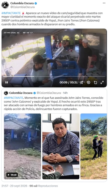 Un video de seguridad registró el ataque contra Jhon Jairo Torres en Yopal - crédito @ColombiaOscura/X