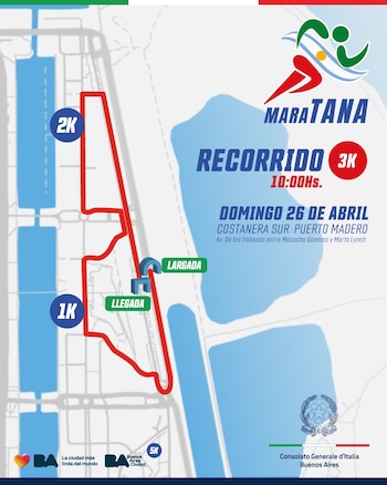 El circuito de 3 km, una distancia pensada para quienes buscan sumarse a la fiesta deportiva y cultural ítalo-argentina en Buenos Aires
