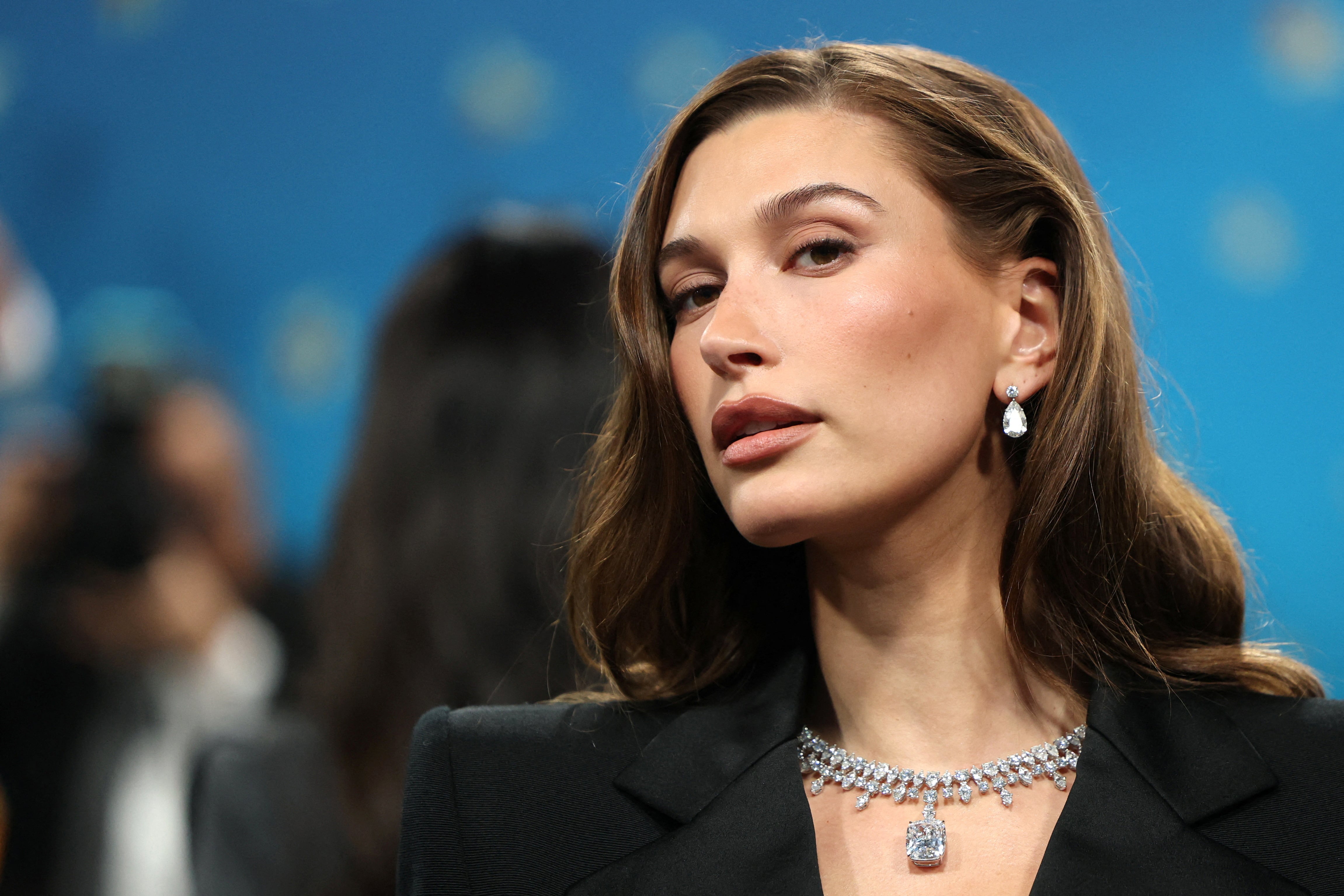 FILE PHOTO: Hailey Bieber poses during the Met Gala, an annual fundraising gala held for the benefit of the Metropolitan Museum of Art