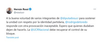 El tuit de Hernán Rossi