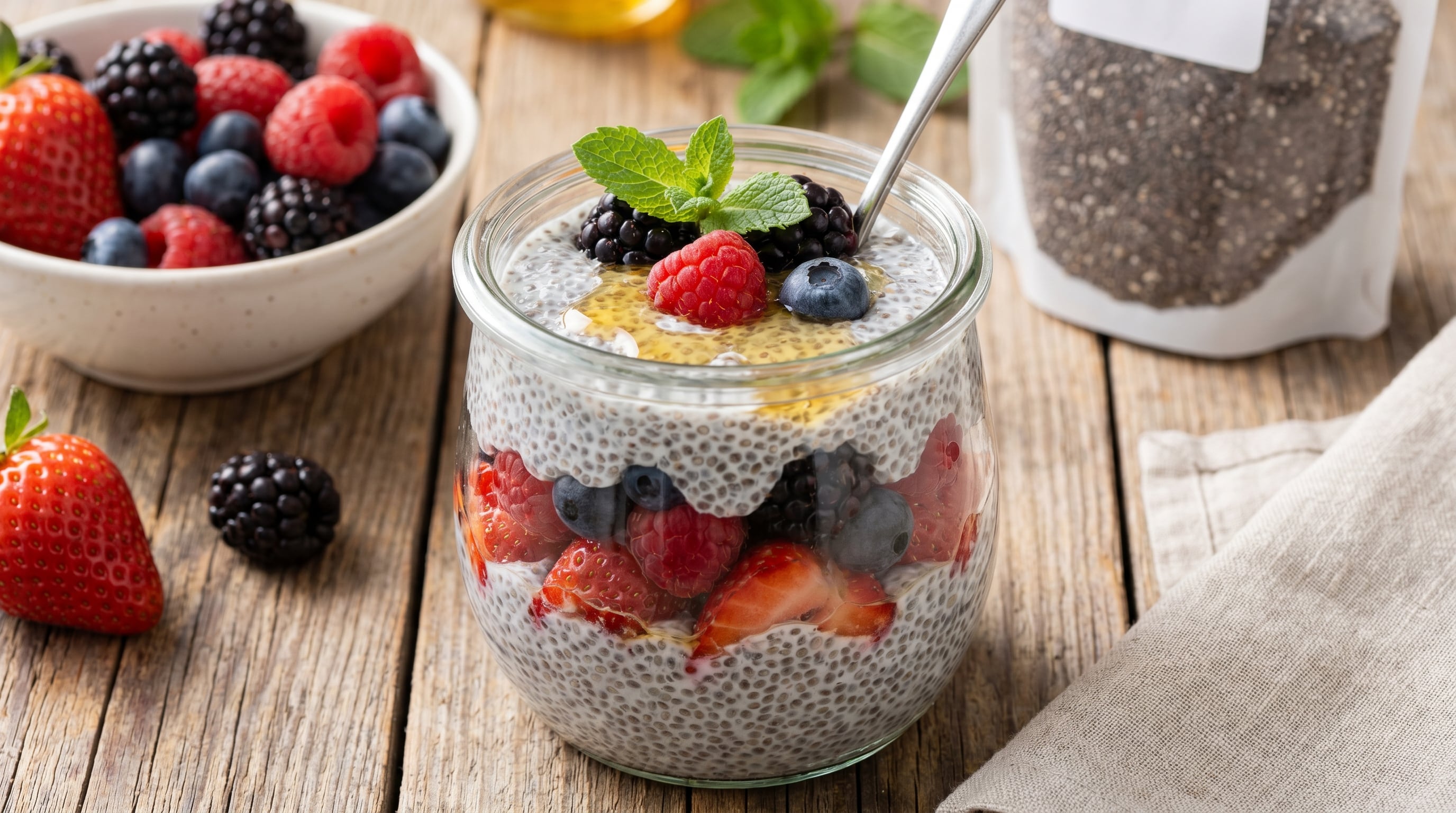 El pudín de chía incorpora semillas, fruta y frutos secos en una preparación sencilla. (Imagen Ilustrativa Infobae)