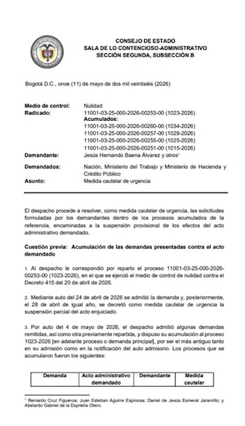 El Consejo de Estado aceptó que el traslado de $5 billones viola la propia reforma pensional - crédito Consejo de Estado