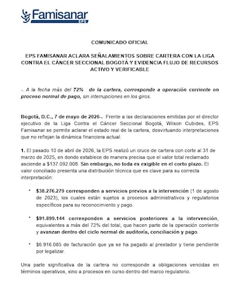 Las gestiones comprenden actividades de revisión técnica, procedimientos regulatorios y encuentros de conciliación, con el objetivo de garantizar el avance en los pagos y resolver las diferencias identificadas - crédito Famisanar