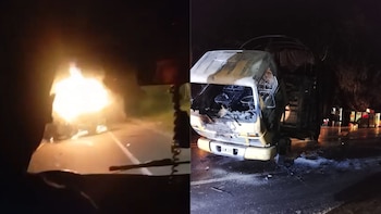 Hombres armados incineran camión sobre