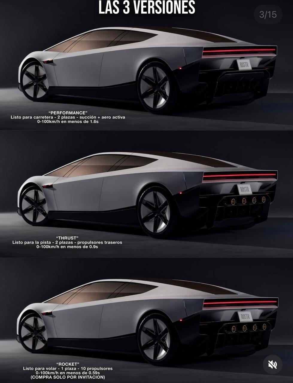 Tesla prevé producir el Roadster en 2028, el deportivo eléctrico tendrá versiones Performance Thrust y Rocket con funciones diferentes (Tesla)