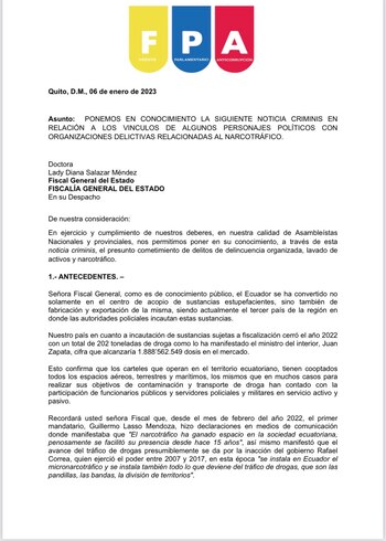 Documento presentado por el Frente