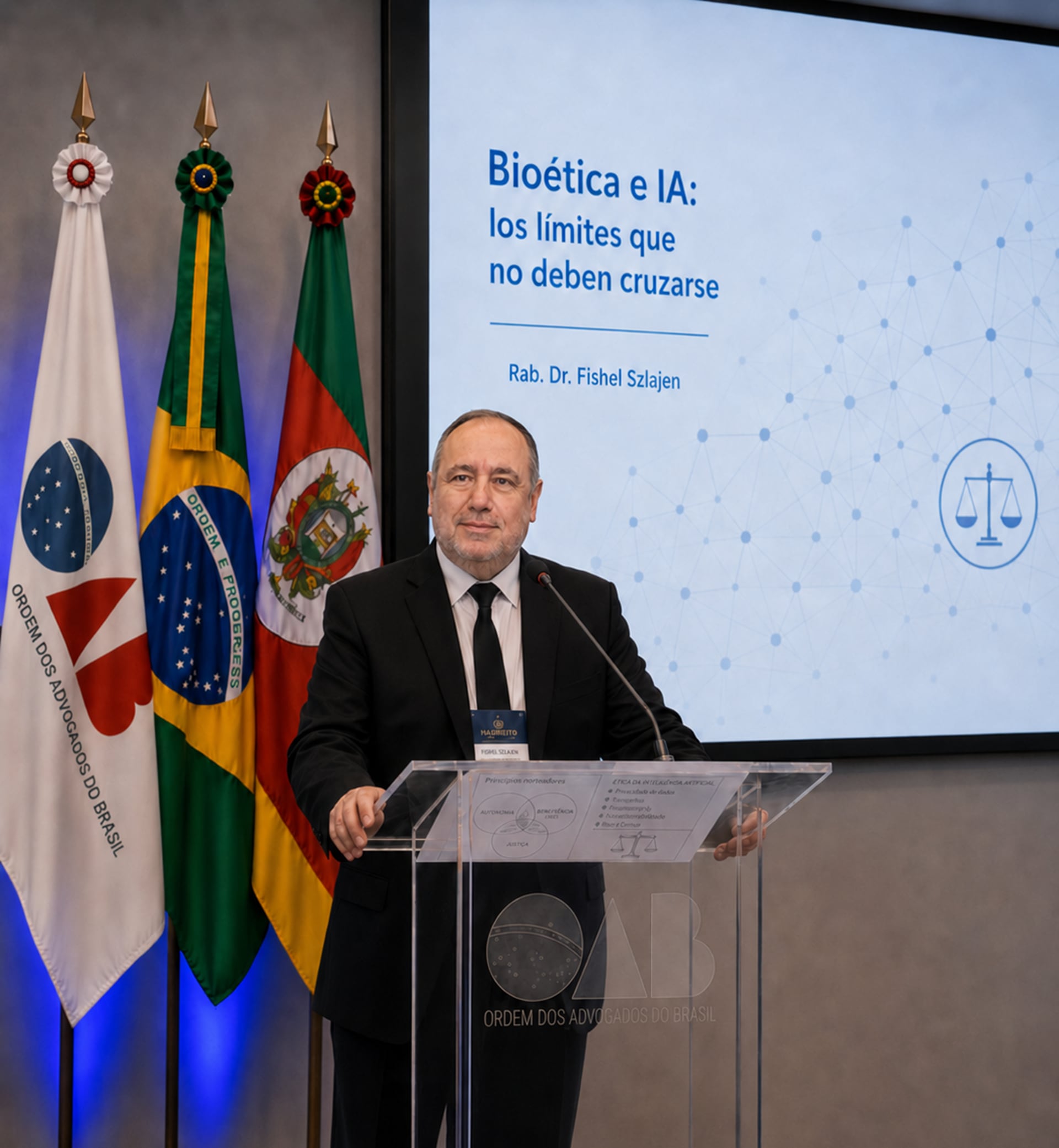 Rab. Dr. Fishel Szlajen proponiendo en la OAB una arquitectura ética para la IA