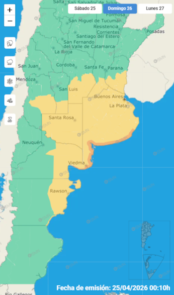 O Serviço Meteorológico Nacional emitiu um alerta meteorológico amarelo para várias áreas