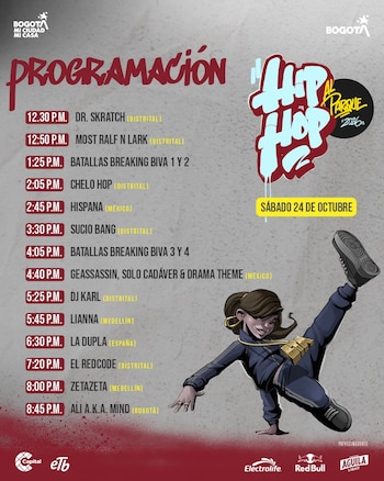 Programación del sábado 24 de octubre: Hip Hop al Parque abrirá su edición 2026 con artistas internacionales, exponentes colombianos y proyectos distritales en el Parque Simón Bolívar - crédito @hiphopalparqueoficial/ Instagram