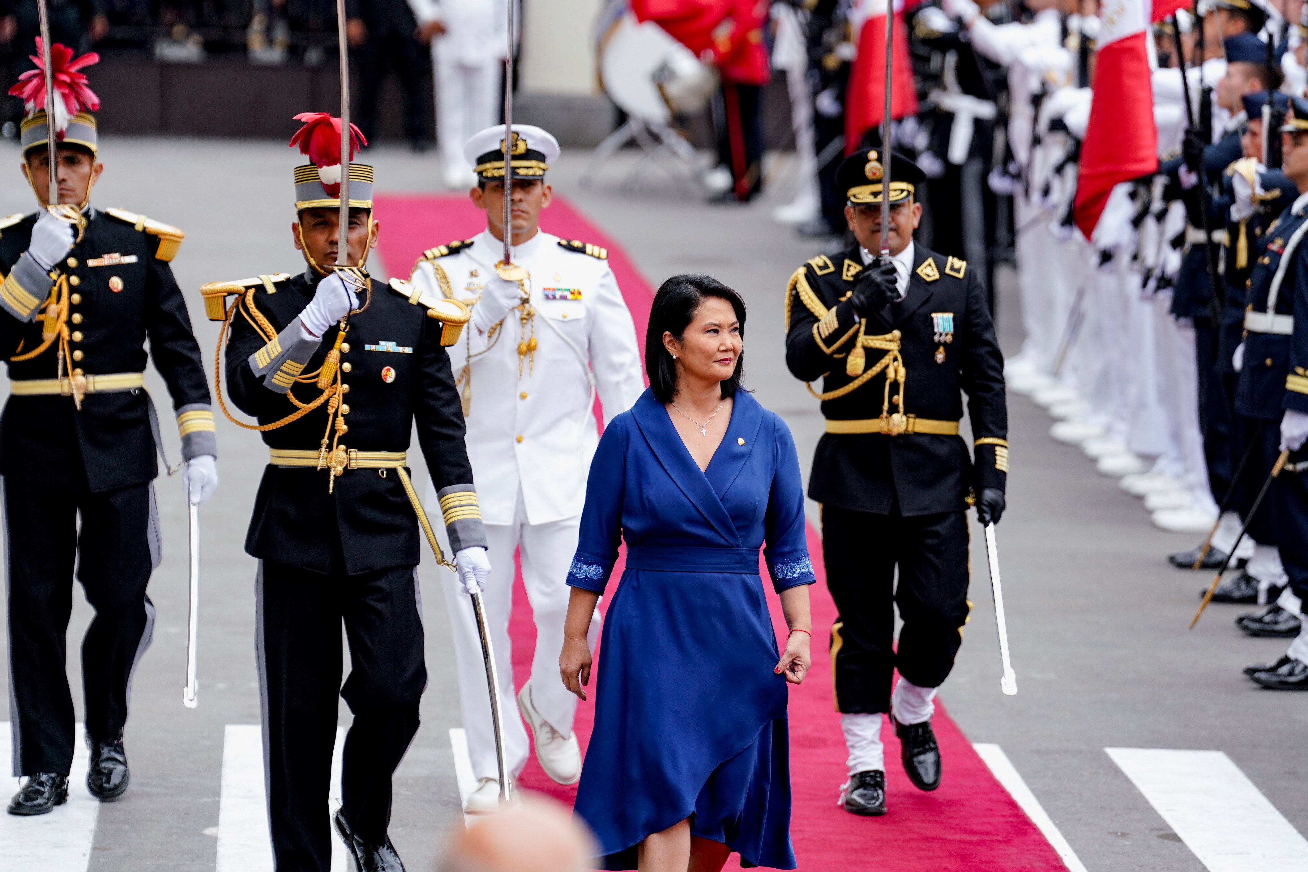 Keiko Fujimori presidirá la Gran Parada y Desfile Cívico Militar del 29 de julio en la avenida Brasil por el 205° aniversario de la Independencia del Perú. REUTERS/Leslie Moreno