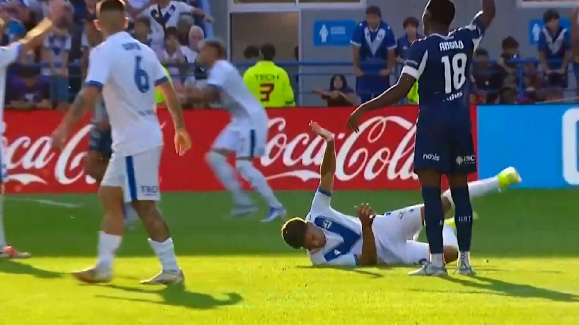 El defensor de Vélez quedó tendido en el césped