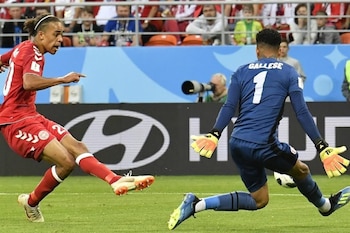 Yussuf Poulsen anotó el gol de la victoria danesa ante la blanquirroja. (Foto: Internet)